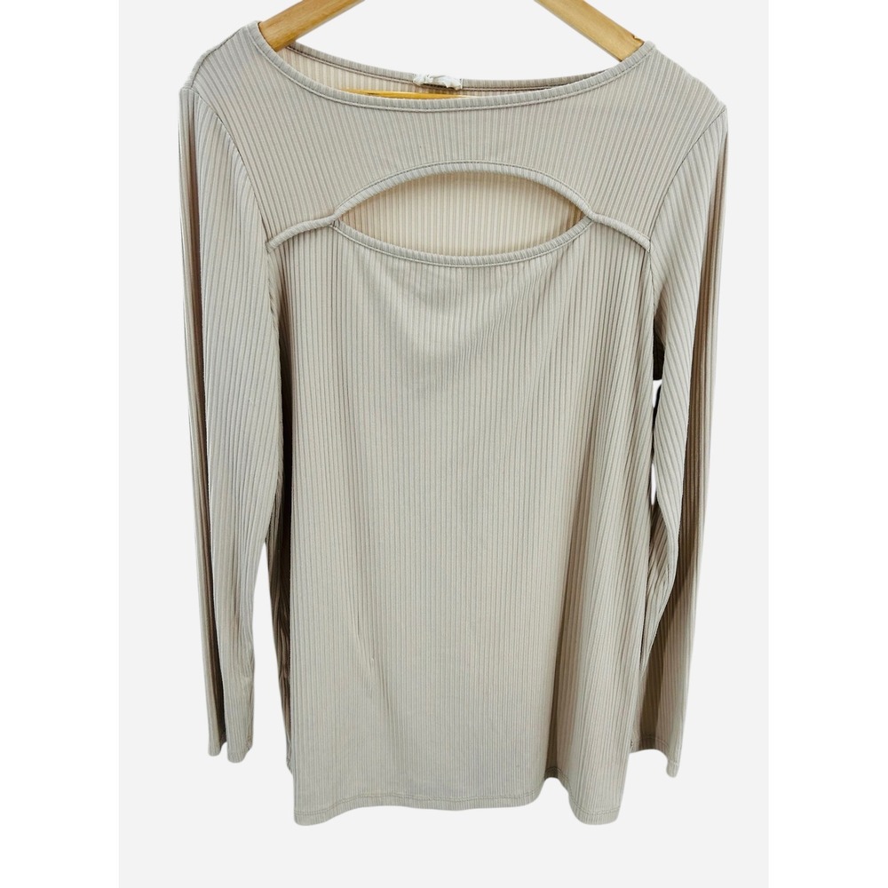 BiBi! Womens Beige Long Sleeve Ribbed‎ Knit Top Cut Out Size Large